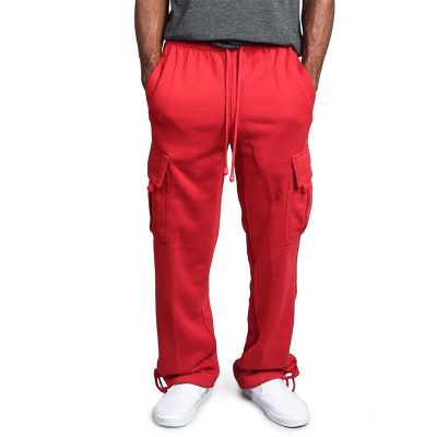 ‘；’ Autumn Winter Fleece Sweatpant Mens Casual Multi-Pocket Loose Straight-Leg Overalls Male Solid Color Thick Casual Pants