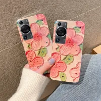 เคสมือถือสำหรับ Huawei P60 Pro ฝาหลังอ่อนนุ่มสีฟ้าอ่อนสีน้ำมันภาพวาดดอกไม้ซิลิโคนป้องกันการกระแทกสำหรับ Huawei P60โทรศัพท์