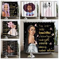 Black Queen Shower Curtains Africa America Cool Girl with Crown Bathroom Curtain Waterproof Fabric Washable Bathtub Screen