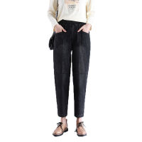 【มีไซส์ใหญ่】Plus Size M-5XL Womens Elastic Waist Slim Jeans Casual Simple Denim Pants