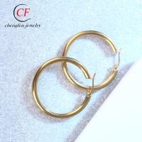 [COD] and stainless steel hollow earrings chic style round line large plain ring all-match