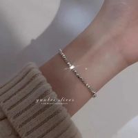 ◕▨✙ S925 sterling silver broken silver few square beads gold-plated bracelet womens simple design with light luxury and fine plain chain bracelet