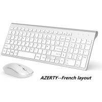 เมาส์แป้นพิมพ์ไร้สาย AZERTY French 2.4G ใช้ได้กับไอแม็คแม็คที่เครื่องพีซีแล็ปท็อปแท็บเล็ตหน้าต่างคอมพิวเตอร์ (สีขาวเงิน)