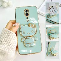 For Oppo Reno Z Mobile Phone Case Fashion Temperament Plating TPU Advanced Rotary Stand Makeup Mirror Hello Kitty Folding Mirror Stand Net Red New Couple Gift Soft Touch Anti slip Anti fall Protective Case