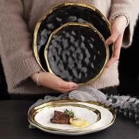 Nordic Black Ceramic Plate Fruit Salad Dessert Christmas Plates Display Dish Porcelain Dinner Sets Party Round Trays Decorative