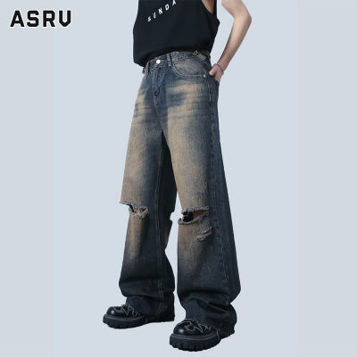 ASRV กางเกงยีนส์ชาย กางเกงขายาว ชาย กางเกงยีนส์ผู้ชาย jeans for men กางเกงยีนส์ย้อนยุคสไตล์อเมริกันเอวสูงผู้ชายกางเกงผู้ชายขาสามส่วน Ins