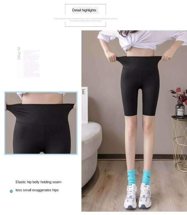 เลกกิ้งผู้หญิง-summer-five-point-womens-leggings-wear-thin-tight-fitting-waist-and-hips-riding-barbie-plus-size-yoga-pants