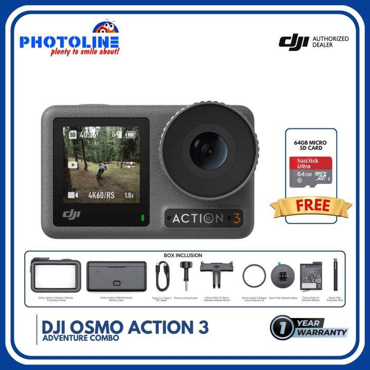 DJI Osmo Action 3 Camera Adventure Combo with Free 64gb Micro SD Card ...