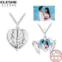 ELESHE 925จี้สร้อยคอปีกนางฟ้าเงินสเตอร์ลิงสำหรับสร้อยคอสายโซ่ยาวผู้หญิงเครื่องประดับรูปหัวใจภาพถ่ายที่กำหนดเองได้