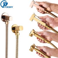 POIQIHY Golden Portable Bidet Sprayer BrassToilet Bidet Faucet Cold Bathroom Shattaf Valve Jet Set Enema Shower for Ass