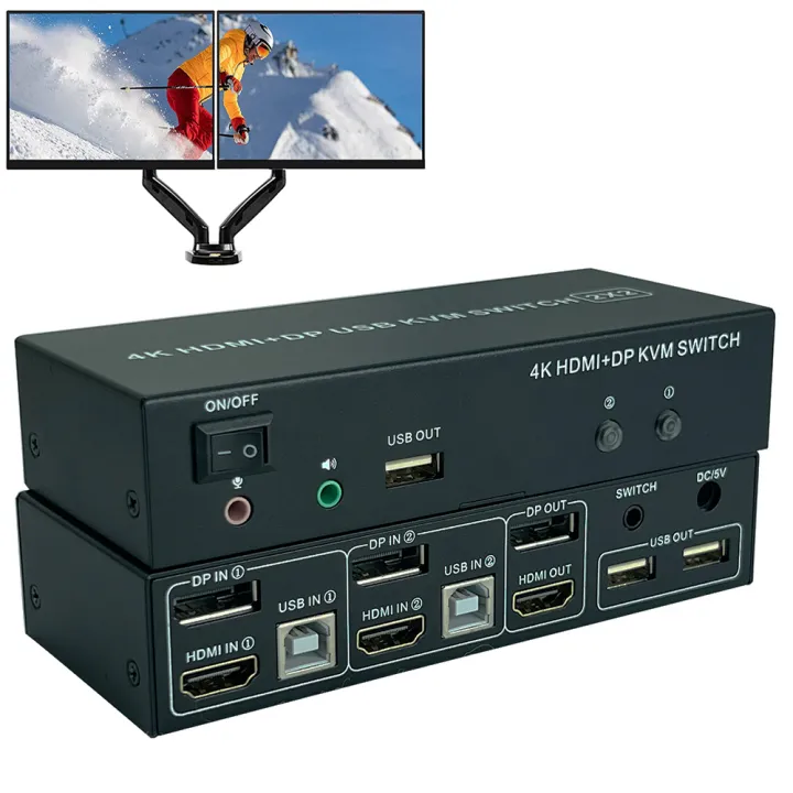 Dual Monitor HDMI DisplayPort KVM Switch 4K 60Hz 2 Port Mixed Display