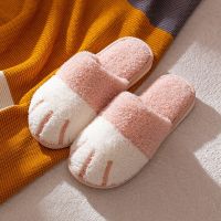 2022 Winter Indoor Ladies Home Slippers Cute Cartoon Cat Paw Men Women Lovers Furry Slides Plus Velvet Warm Soft Female Slippers