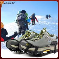 UMMEAX ที่คลุมเหล็กฟันแหลมใส่รองเท้าสำหรับเดินย่ำบนหิมะ/ปีนเขาสำหรับปีนเขากลางแจ้งกรงเล็บหิมะรองเท้าส้นแหลมฟัน24ซี่แผ่นยางรองกันลื่น