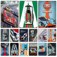 Gulf Racing Metal Poster Signage Tin Painting Vintage Rally Car Plaque Home Garage Club Modern Wall Art Decor Panel Mural Gift