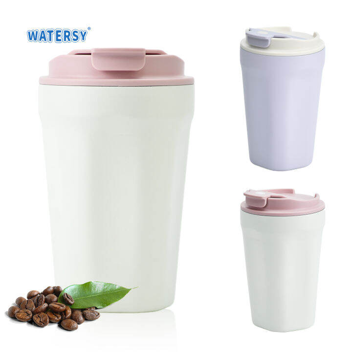 Watersy กระติกน้ำร้อนกาแฟสแตนเลสสตีลสุญญากาศแก้วฉนวนขนาด380มล แก้วแก้วเก็บความร้อนถ้วยกาแฟเก็บ