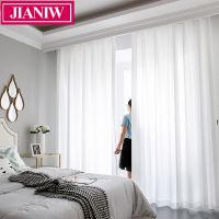 JIANIW Super Soft Luxurious Chiffon Solid White Sheer Curtain for Living Room Bedroom Decoration Window Voile Tulle Cortina