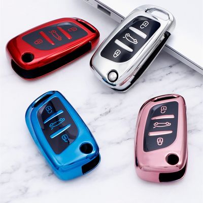 [HOT CPPPPZLQHEN 561] 3ปุ่มนุ่ม TPU รถพับกรณีสำหรับ Peugeot Citroen C1 C2 C3 C4 C5 DS3 DS4 DS5 DS6 Remote Key Shell อุปกรณ์เสริม