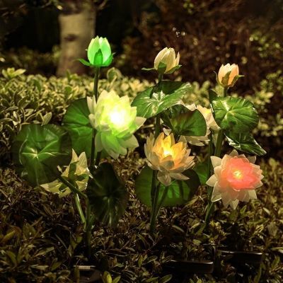 3 Head Solar Led Light Simulation Lotus Lawn Lamps Waterproof Flowers for Garden Path Country Courtyard Christmas Decoration