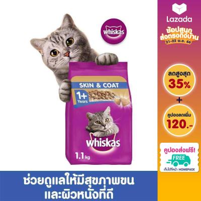 WHISKAS วิสกัส อาหารแมว ชนิดแห้ง แบบเม็ด - อาหารแมว สำหรับแมวโต สูตรเพื่อสุขภาพขนและผิวหนังที่ดี, 1.1 กก.