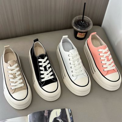 hot【DT】♀❒☍  FAFA Thick Bottom Canvas Shoes Female 2023 New Round Lace-up Low-top Board Small