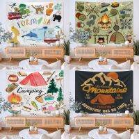 【HOT】❀ Camping Sign Tapestry Cartoon Tent Hanging Curtain Background Hippie Room Decorations for Bedroom