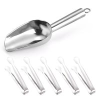 Shovel &amp; 5 Clamps Set Ice Shovel Bar Buffet Scoops Food Flour Candy Scoop Stainless Steel Ice Scraper Sugar Scoop Kitchen Tools