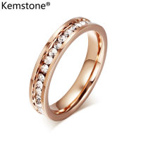 Kemstone 4 มิลลิเมตรคริสตัลกุหลาบสีทองสแตนเลสผู้หญิงแหวนหญิงของขวัญเครื่องประดับ