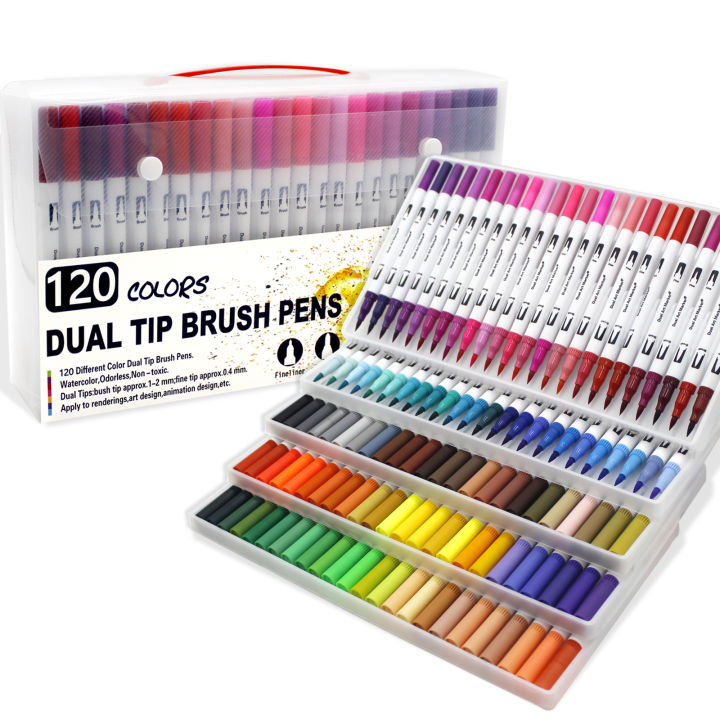 dual-แปรง-art-marker-ปากกา-12-48-120-132-สีสีน้ำ-fineliner-วาดภาพวาดเครื่องเขียนระบายสี-manga-art-supplies-yrrey