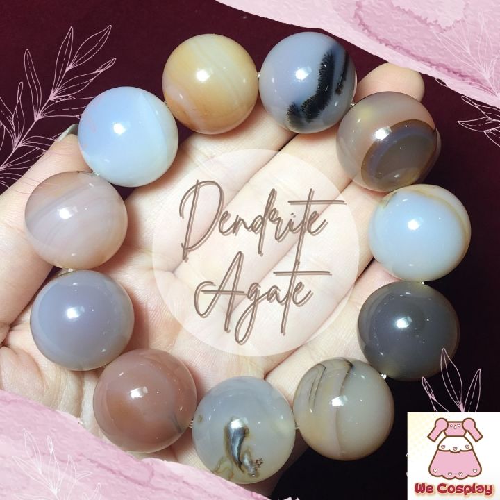 สร้อยข้อมือหิน เดนไดรติคอาเกต Dendritic Agate กำไลหินนำโชค ข้อมือหินมงคล Collectible Size ขนาด 20 มิล