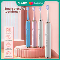 C-SAW Ultrasonic Electric Toothbrush USB Rechargeable for Adult IPX7 Waterproof Replacement Heads Teeth Timer Smart Brush