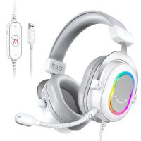 FIFINE หูฟังเกม RGB พร้อมเสียงรอบทิศทาง7.1/3-EQ/ไมค์หูฟังครอบหูพร้อมสายควบคุมในสายสำหรับพีซี PS4 PS5 Ampligame-H6W