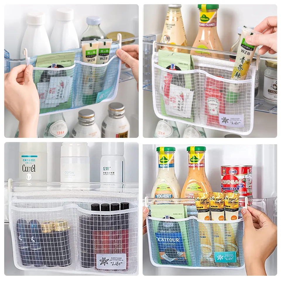 MOLANLY 4PCS Refrigerator Door Organizer Set, Fridge Hanging Mesh Bag for  Kitchen , Household Sundries Sorting Bag, Only for Small Objects Containers