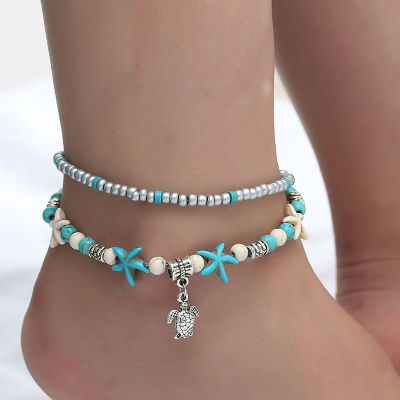 Multi-layer Anklet Beach-inspired Anklet Handmade Jewelry Bohemian Anklets Starfish Anklet Shell Beads Anklet
