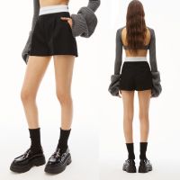 Alexander Wang 23 spring and summer new king super versatile high waist rubber letter black shorts slimming casual shorts womens fashion SPQY