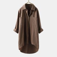 COD DSFERTRETRE S Q Women Loose Blouse 2021 Korean Style Pure Color Cotton and Linen Shirt