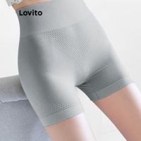 Lovito Casual Plain Wide Bend Waist Boyshorts Corsets Shapewear for Women L48L056 (Apricot/Grey/Pink/Black)