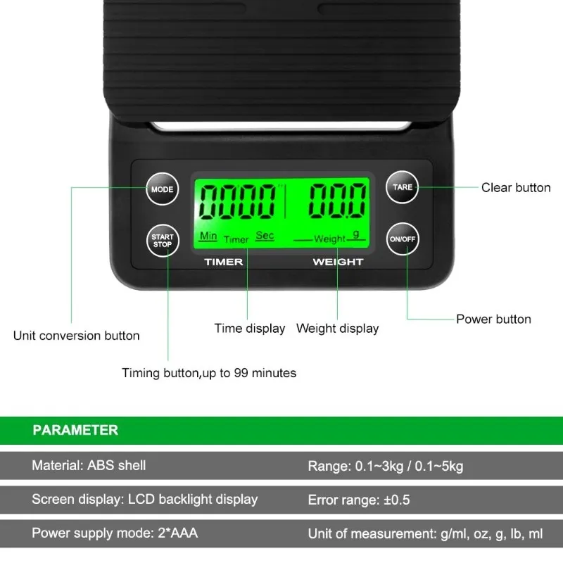 1pc, Scale, Coffee Scale, Precision Drip Coffee Scale, Coffee Weighing 0.1g  Drip Coffee Scale With Timer, Digital Kitchen Scale, High Precision LCD Sc