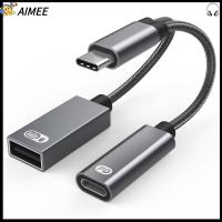 AIMEE แล็ปท็อป 2 in 1 ซิงค์ข้อมูล อะแดปเตอร์ OTG 60W PD ชาร์จเร็ว สาย USB Type C ตัวแปลง