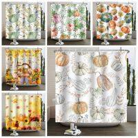 Pumpkin Shower Curtain Anime Autumn Green Yellow Leaf Bath Curtain for Bathroom Decor Waterproof Bathtub Bathing Screen 180x180