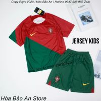 ✵∏ [Logo Embroidery] Set of Childrens Soccer Suits Portuguese Team 2023 Home Field Red Blue - High Quality Fine Thai Fabric