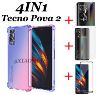 เคสโทรศัพท์4in1สำหรับ Tecno Pova 2,เคสโทรศัพท์มือถือสีไม่ตก + HD ฟิล์มกระจกนิรภัยเต็มหน้าจอ Tecno Pova 2