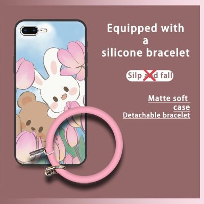 luxurious trend Phone Case For iPhone 7Plus/8Plus hang wrist Mens and Womens liquid silicone ring cartoon dust-proof