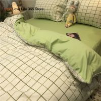 △ Nordic Style Green Bedding Set Fashion Soft Check Pattern Duvet Cover Pillowcase Bed Sheet For Girl Double Queen King Bedclothes