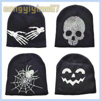 CONGYIYIMO07 ที่ส่องสว่างส่องสว่าง หมวกบีนนี่ โกธิค ใยแมงมุมสไปเดอร์ หมวก skullies beanies ร้อย take ฤดูหนาวที่อบอุ่น หมวกถักนิตติ้ง ชายหญิง