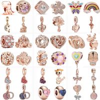 New Rose Gold Color Carriage Flowers Rainbow Stars Moon DIY Bead Fit Original Pandora Charms Silver Color Bracelet Women Jewelry