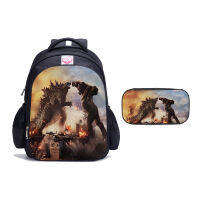 * สินค้าใหม่ข้ามพรมแดนสองชิ้น Godzilla Vs. Kingkong 3D Digital Color Printing Casual Primary School Schoolbag กล่องดินสอ