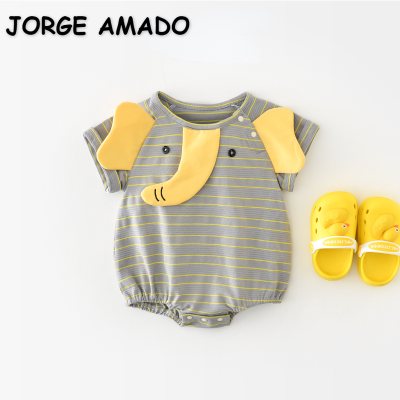 ฤดูร้อนใหม่เด็กทารกบอดี้สูทการ์ตูนช้างลายรอบคอแขนสั้น Jumpsuit ทารกแรกเกิดผ้าฝ้ายบางเสื้อผ้า E32768
