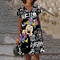 ✜♣◘ Women 39;s Beach Sundresses Disney-Mickey Minnie Dresses for Women 2022 Summer Fashion Kawaii Print Cute Loose Seaside Casual