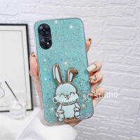 เคสโทรศัพท์ OPPO A18 A38 A58 Realme 11x 11 C51 NFC 5G 4G เคส ใหม่แวววาวโปร่งใสท้องฟ้าเต็มไปด้วยดวงดาวเคสนิ่มพร้อมขาตั้งซ่อนรูปกระต่ายน่ารักการ์ตูน Case 2023