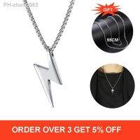 European Punk Hiphop 3 Color Stainless Steel Sweat Chain Necklace Long Chain Lightning Charm Pendant For Girl Boy Unisex Jewelry